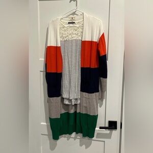 Betsey’s Boutique Color Block Cardigan & Staccato Navy Striped Tank Set